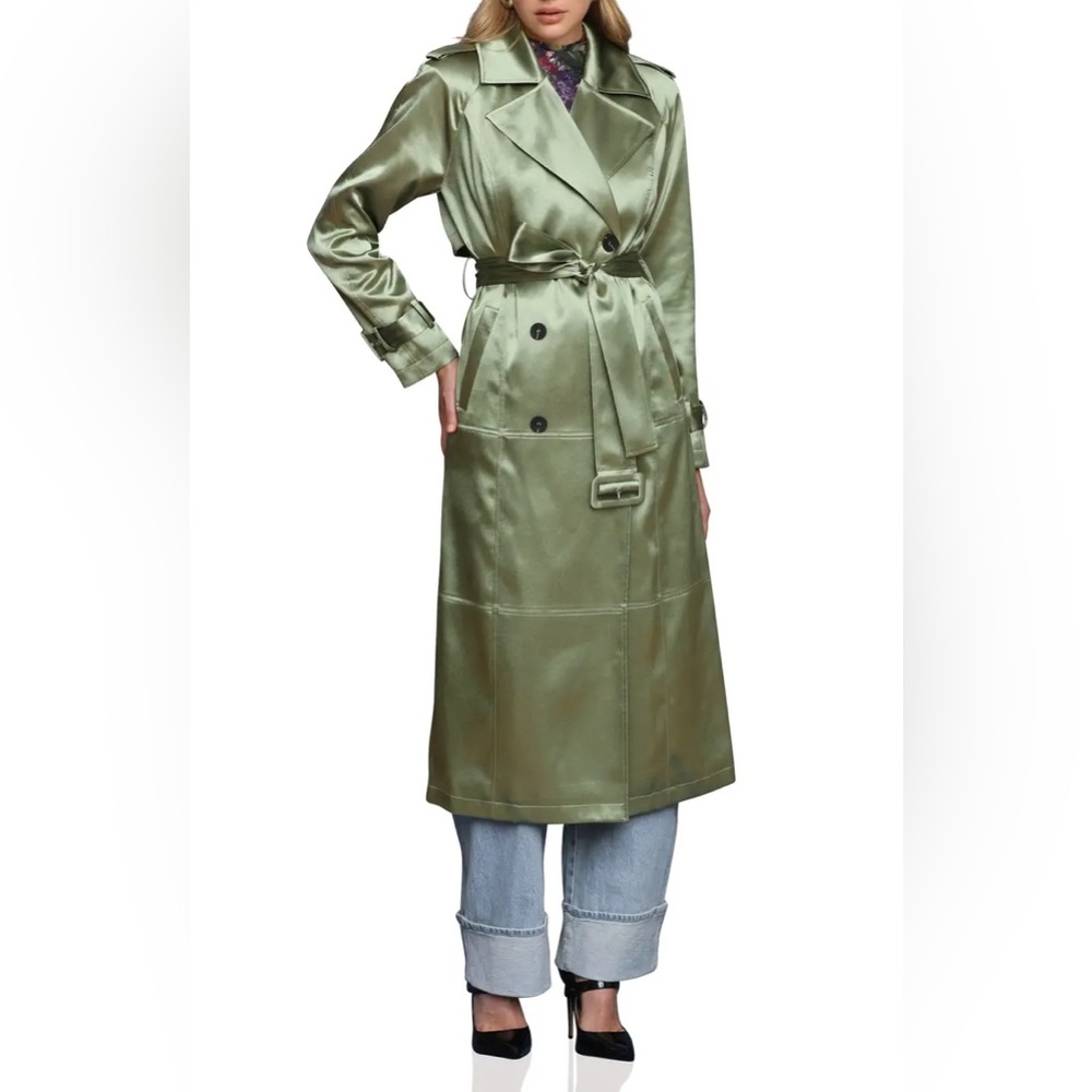 Avec Les Filles Double Breasted Satin Olive Green Coat Medium